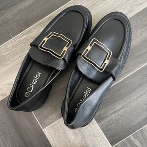 Kelsi Women's Black Loafers with Gold Accent